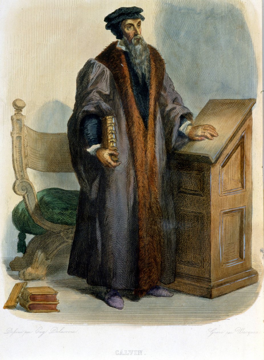 Jean Calvin (Jean Cauvin, fransk reformator og forfatter (1509-1564) - i "" Le Plutarque francais"", red. Mennechet af French School