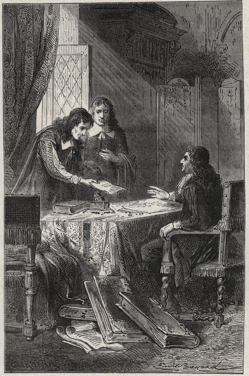 Jean Chapelain (1595-1674) fransk digter og litteraturkritiker og Pierre Costar (1603-1660) gav Jean Baptiste Colbert (1619-1683) en liste over forfattere, der fortjener at blive pensionærer af kongen - indgravering i "Les Hommes Celebres de la Frankrig" a af French School