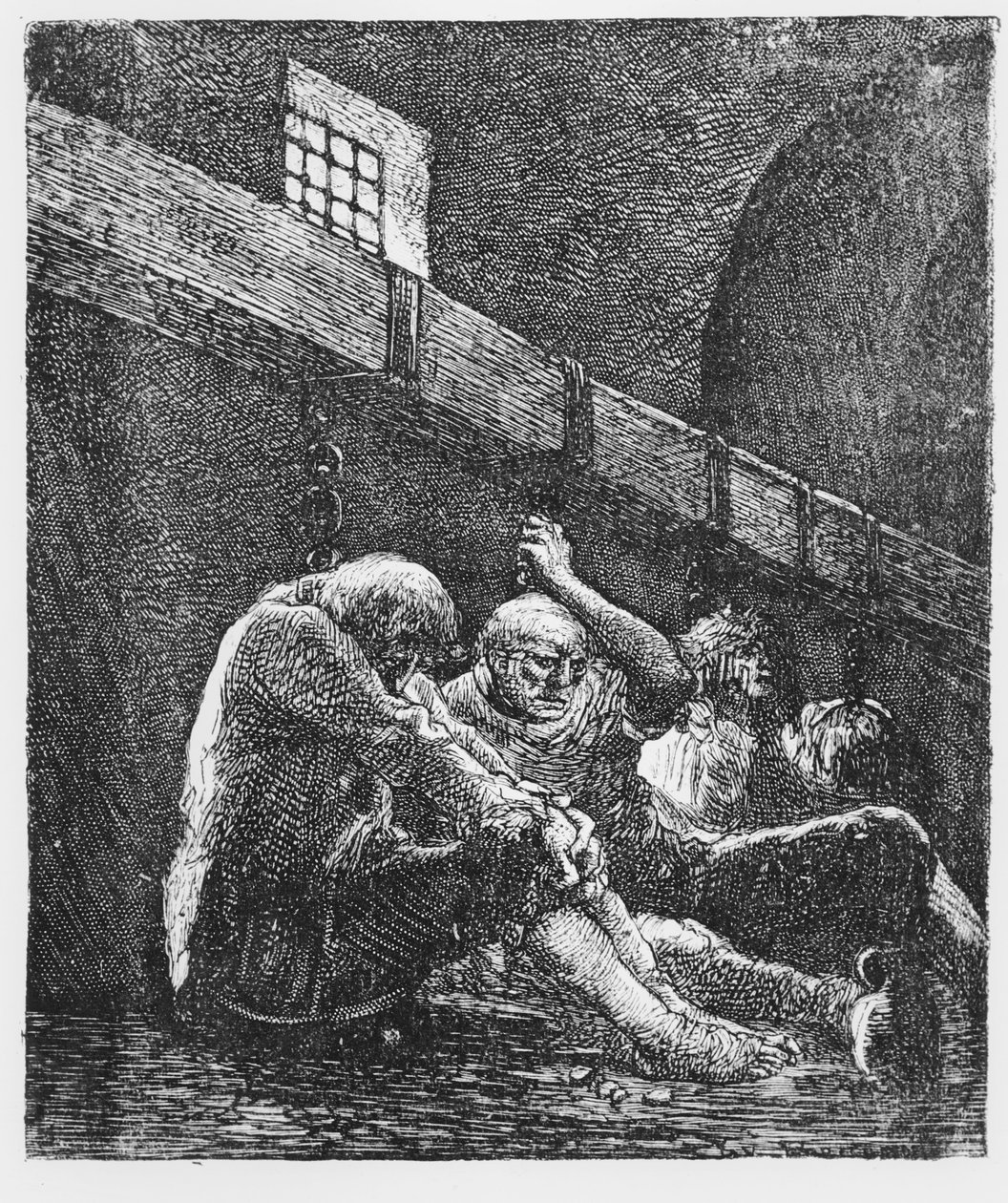 Jean Valjean i fængslet, Illustration fra Les Miserables, af Victor Hugo, 1865 af French School