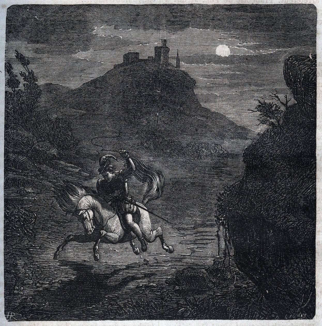 Jean de Laval Comte de Chateaubriant (Laval-Chateaubriant) (1486-1543) flygtede til England efter at have myrdet sin kone Francoise de Foix, grevinde af Chateaubriant (ca. 1495-1537). Indgravering fra 1871 i "Histoire Des Cocus Celebres" af Henry de Kock ( af French School