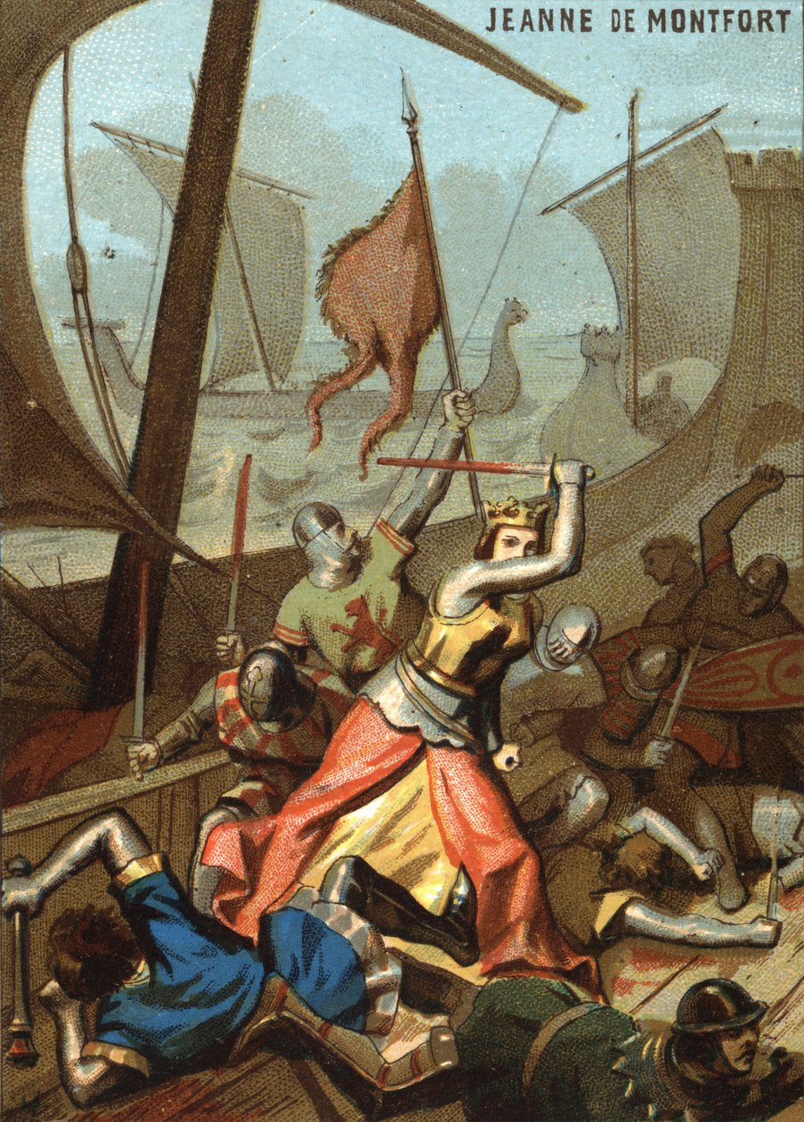 Jeanne de Montfort og La Bretagne (1342): Jeanne de Montfort støttede et søslag nær Guernsey. Chromolithography of the Series "" Patriotic Education through Image "". af French School