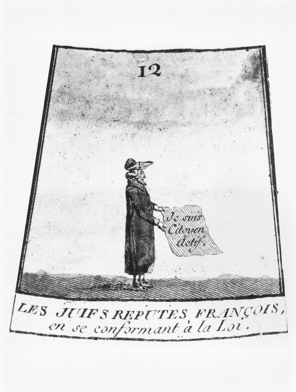 Jøde anerkendt som fransk statsborger, illustration fra et spil med slanger og stiger, ca. 1790-92 (detaljer) af French School