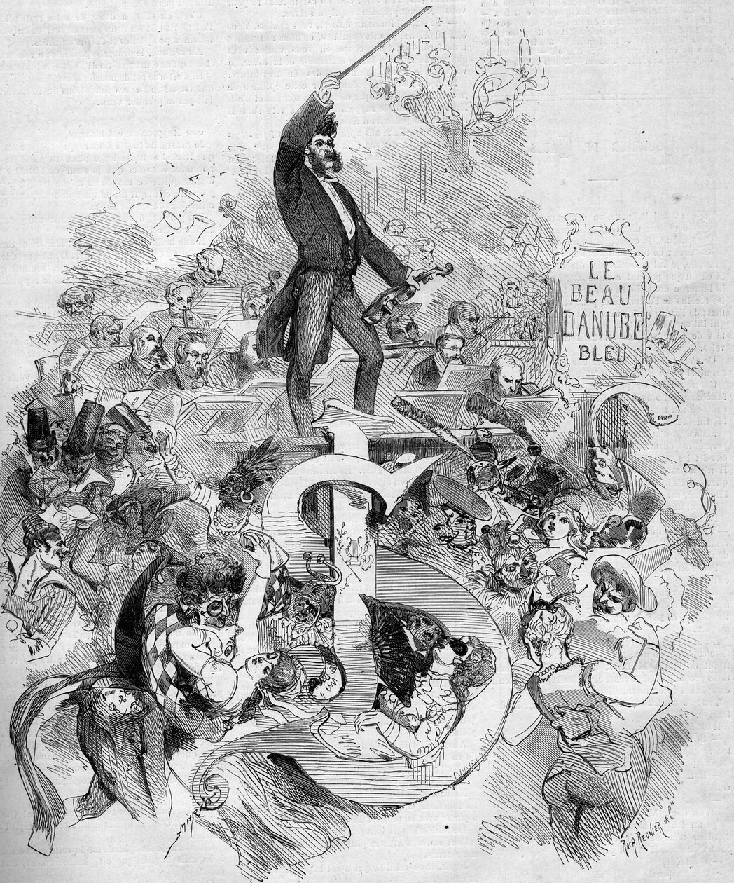 Johann Strauss den unge (1825-1899), i violin, under et maskebal givet i Paris Opera af French School