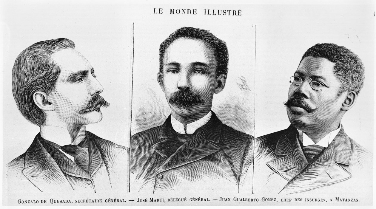 Jose Marti (1853-95), Gonzalo de Quesasa (1868-1915), Juan Gualberto Gomez (1854-1933), illustration fra Le Monde Illustre, 16. marts 1895 af French School