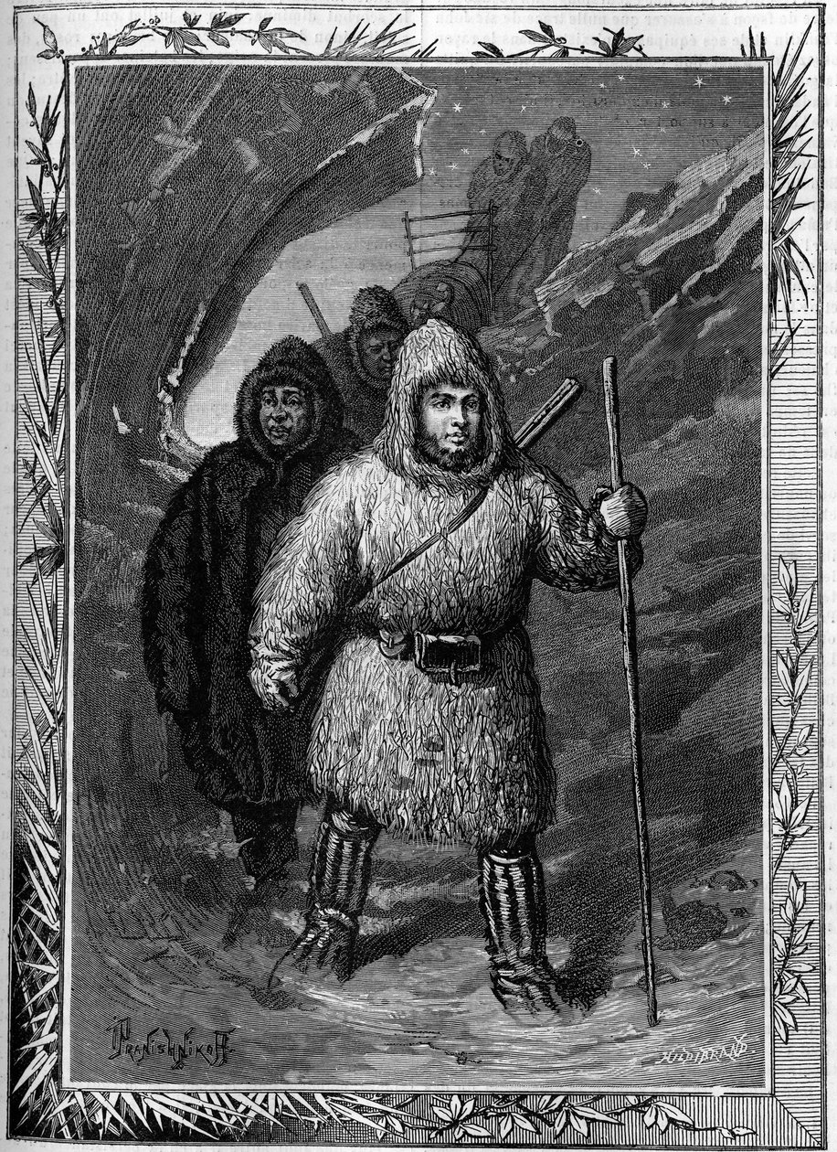 Joseph Rene Bellot (1826-1853) satte sig for at søge efter kaptajn William Kennedy nær Leopold i Hudson Bay. Indgravering i den berømte dagbog "" La jeunesse"" af French School