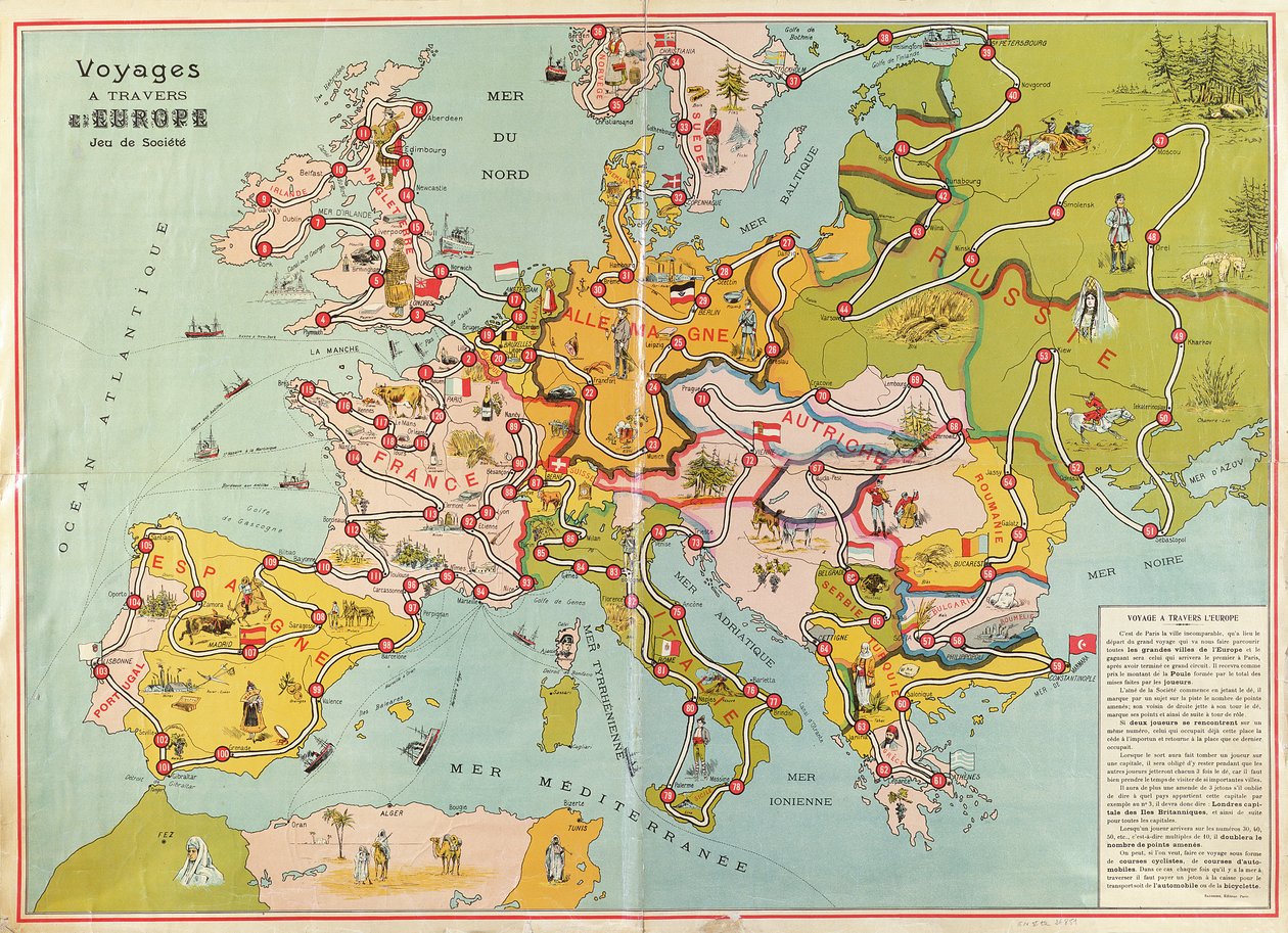 Rejser på tværs af Europa Brætspil, ca. 1875 af French School