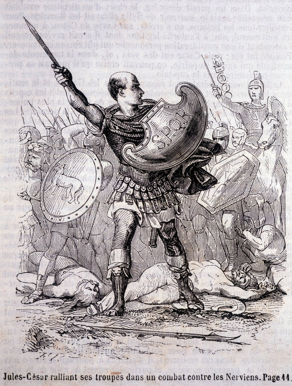 Julius Cæsar samler sine tropper i en kamp mod Nerviens - i "Histoire de France" af L.-P. Anquetil af French School