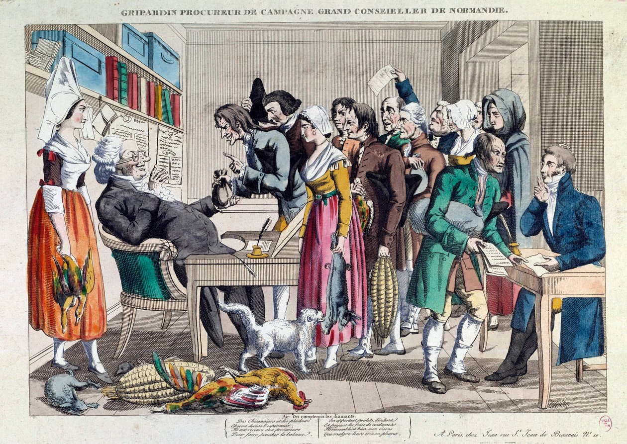 Retfærdighed: "Gripardin, kampagneadvokat, stor rådmand i Normandiet" Litografi fra det 18. århundrede. Paris, Musée Carnavalet af French School