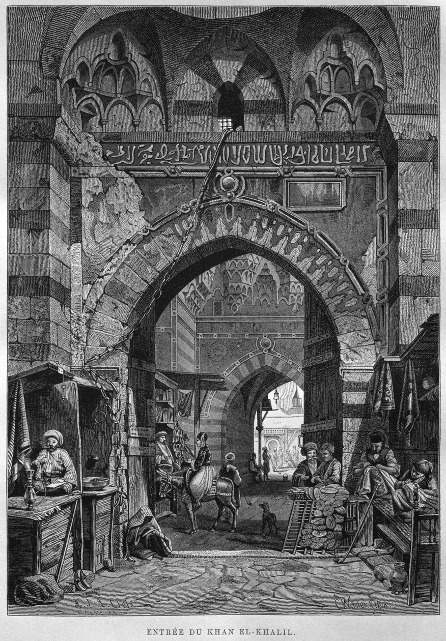 Khan El-Khalil indgang, fra LEgypte af Georg Moritz Ebers (1837-98), 1881 (bw gravering) af French School