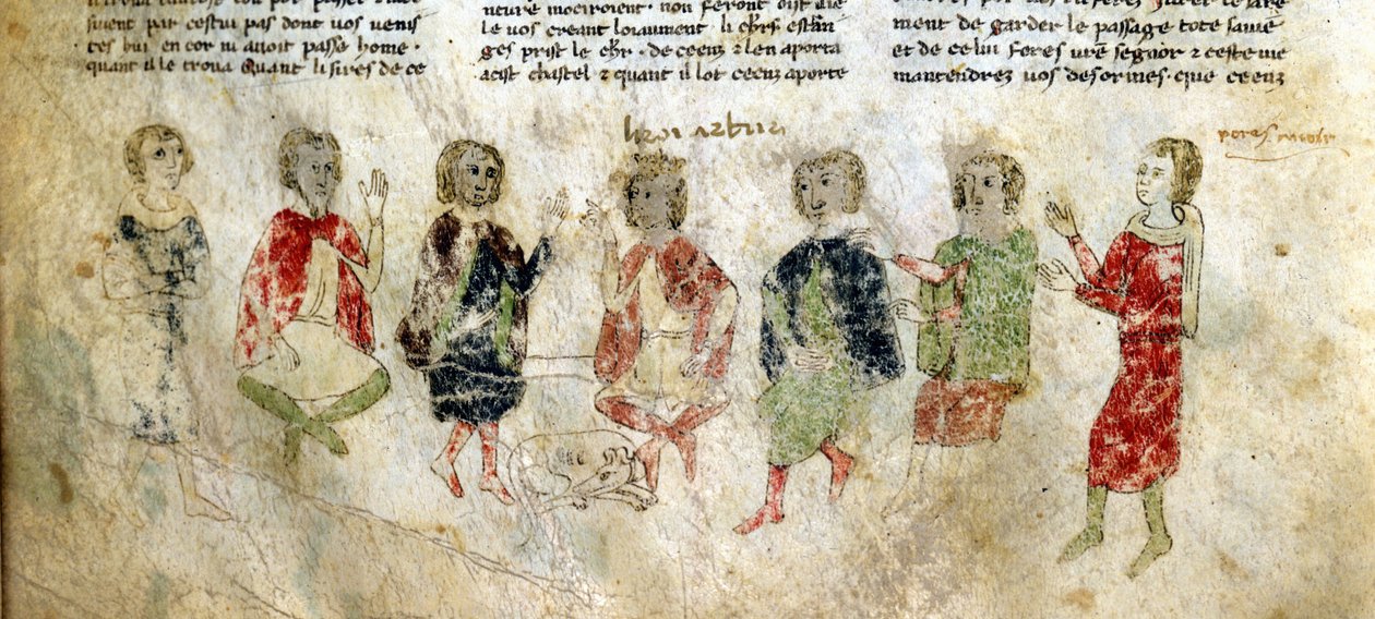 Kong Arthur og ridderne. Fransk manuskript fra det 13. århundrede. Bibl. Marciana, Venedig. af French School