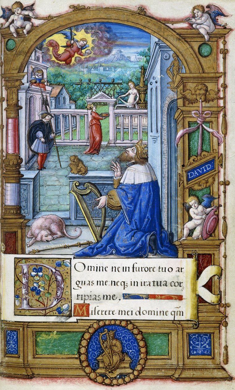 Kong David med en harpe, fra en timebog lavet til Francois I, ca. 1532-1540 af French School