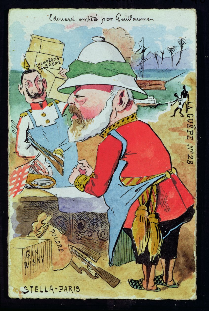 Kong Edward VII (1841-1910) plaget af Kaiser Wilhelm II (1859-1941) fra Les Guepes, ca. 1890 (pen & blæk og wc på papir) af French School