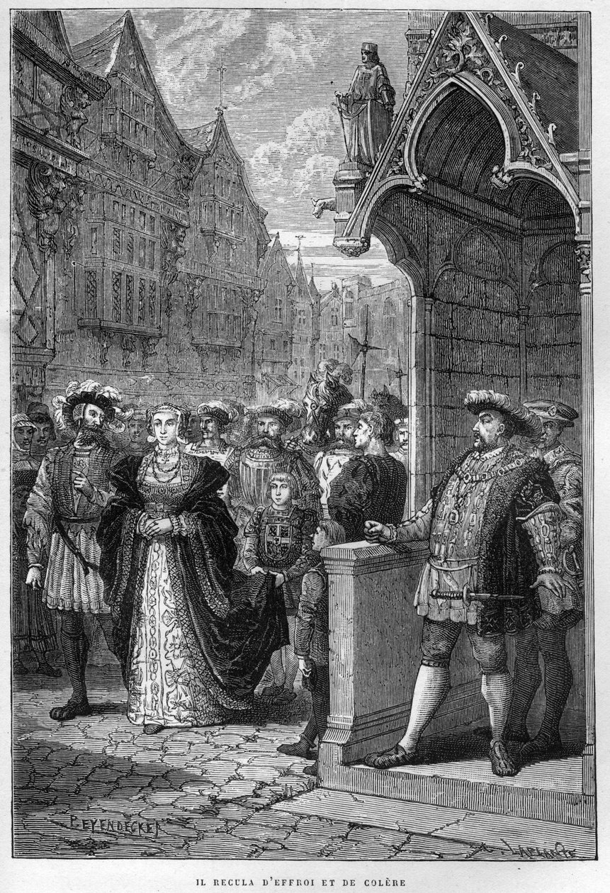 Kong Henrik VIII (Henry) (1491-1547) Ser Anne af Cleves (1515-1557) - gravering fra "The History of England, from the earlyst times" af Francois Guizot 1877. af French School