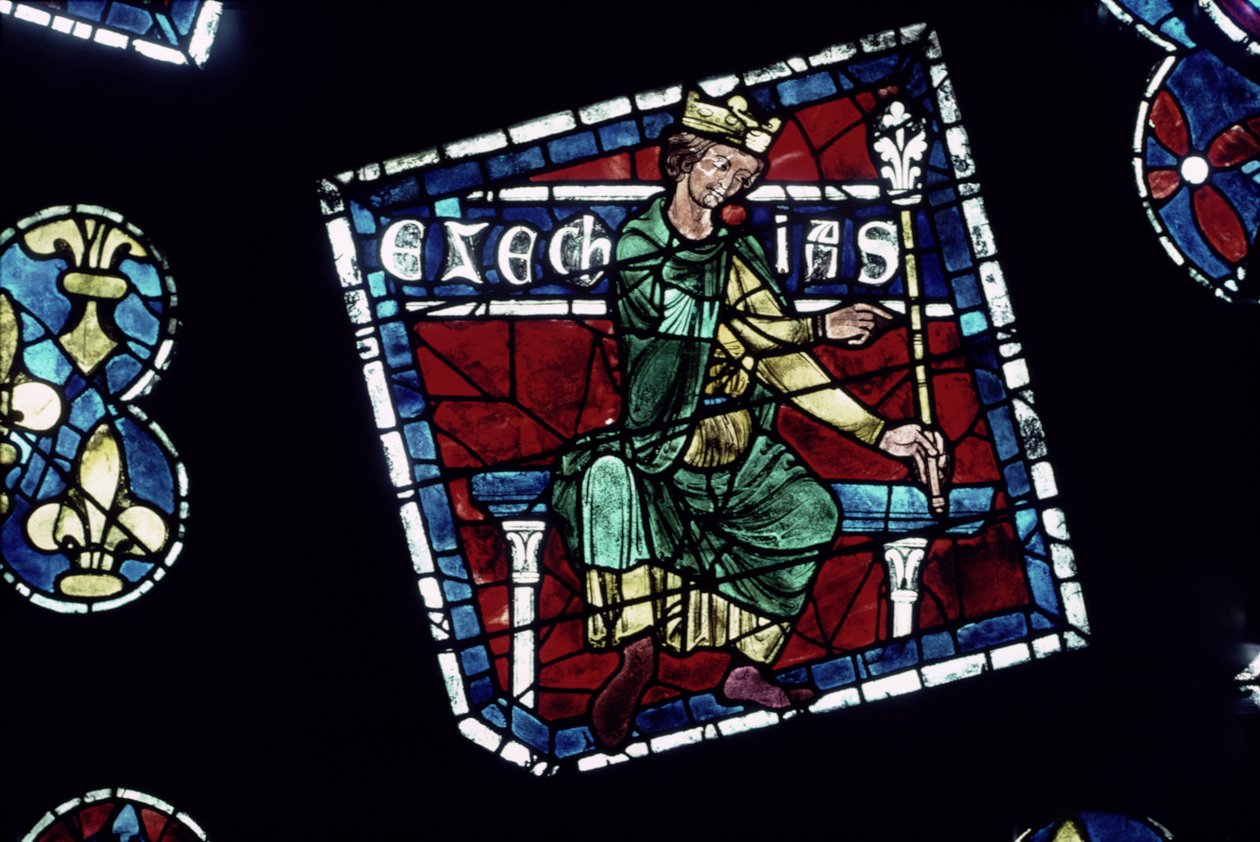 Kong Ezekias, detalje fra nordrosenvinduet, ca. 1223 af French School