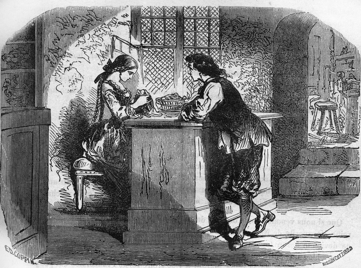 Kong Ludvig XI (1423-1483) bestilte til sin elskerinde Lady of Gigon en storslået udsmykning hos juvelereren Madame Passefilon. Indgravering i "Prostitutionens og udskejelsens historie blandt alle verdens folk fra oldtiden til i dag" af af French School
