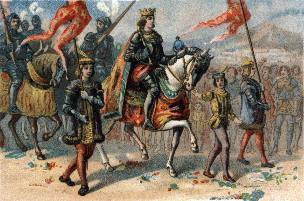 Konge af Frankrig Charles VIII (1470-1498) gik ind i Napoli, Italien, 22. februar af French School