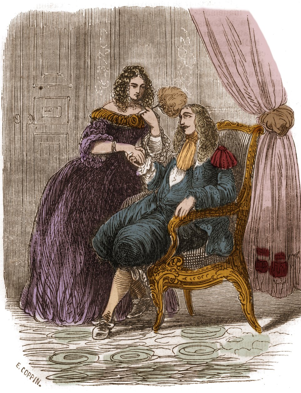 Konge af Frankrig Ludvig XIV (1638-1715) med Francoise Athenais (Francoise-Athenais) af Rochechouart Mortemart, Marquise af Montespan (eller Madame de Montespan) (1640-1707). Indgravering af det 19. århundrede. af French School