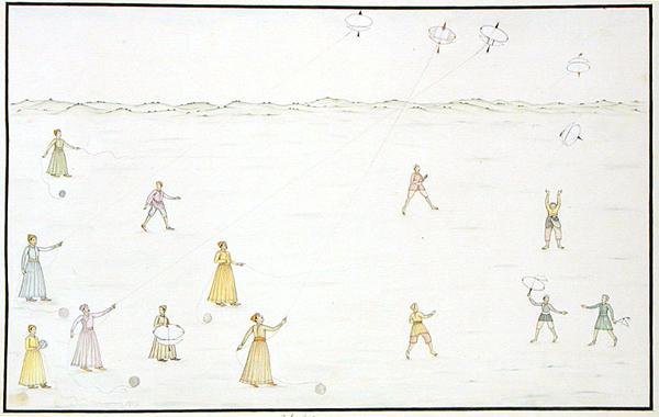 Drageflyvning fra "The Gentil Album", udgivet i 1774 (gouache på papir) af French School