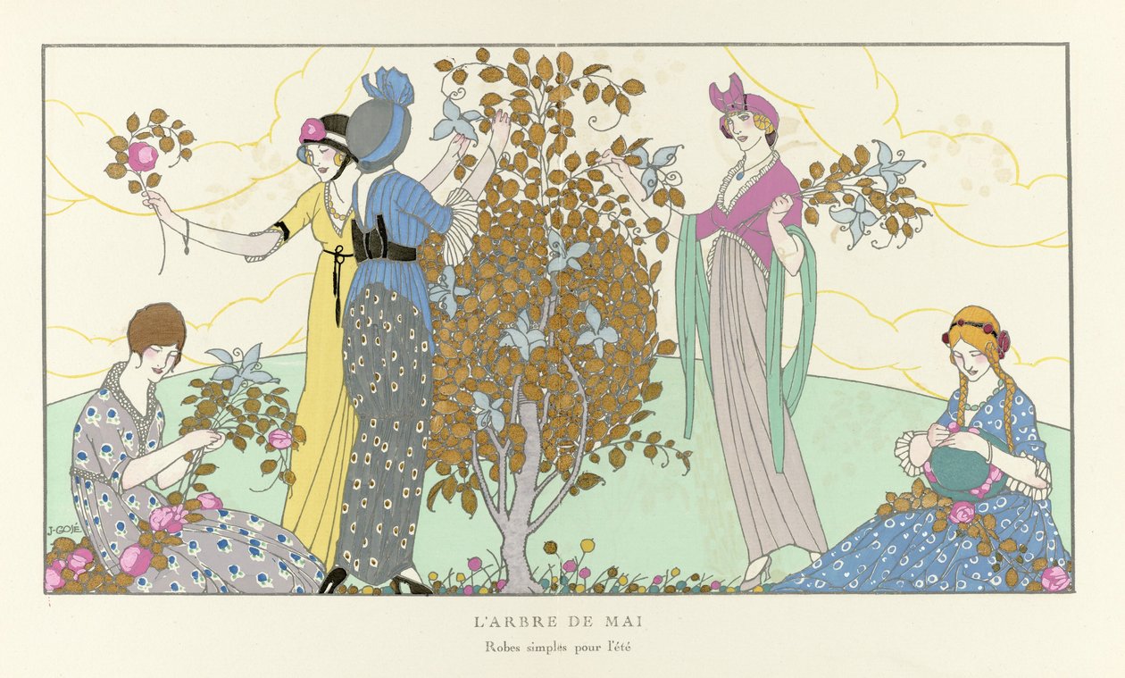 maj-træet. Simple Summer Dresses fra La Gazette du Bon Ton, pub. 1914 (Skabelontryk) af French School
