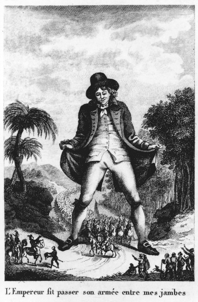 Kejseren førte sin hær mellem mine ben, taget fra en fransk oversættelse af Gullivers Travels af French School