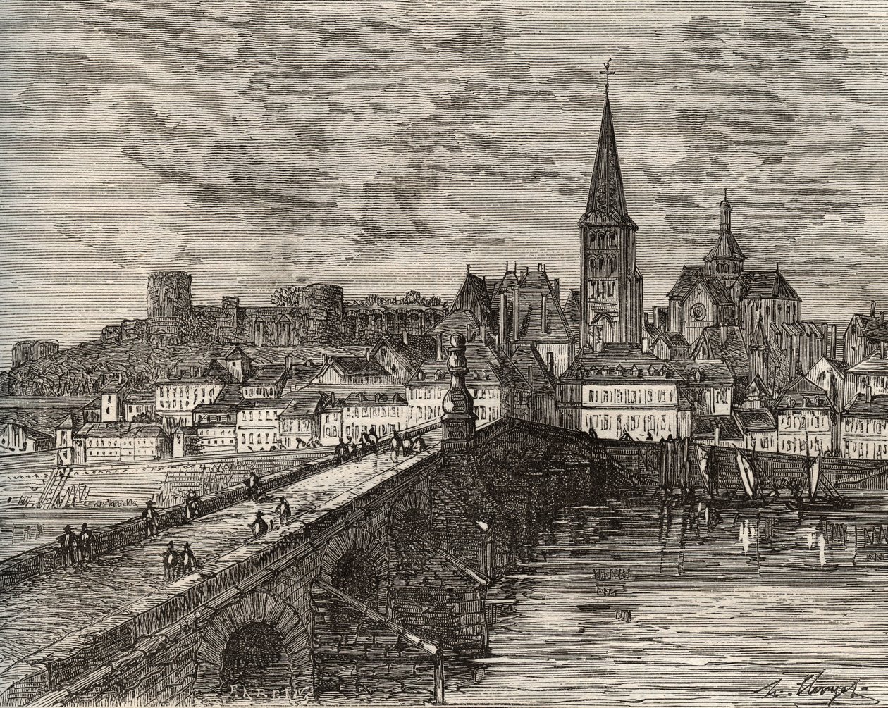 La Charite sur Loire - La Charite-sur-Loire - Nievre, i regionen Bourgogne - gravering i "Frankrig illustree: geografi, historie, statistisk administration" af V.-A. Malt-brun. 1884 af French School