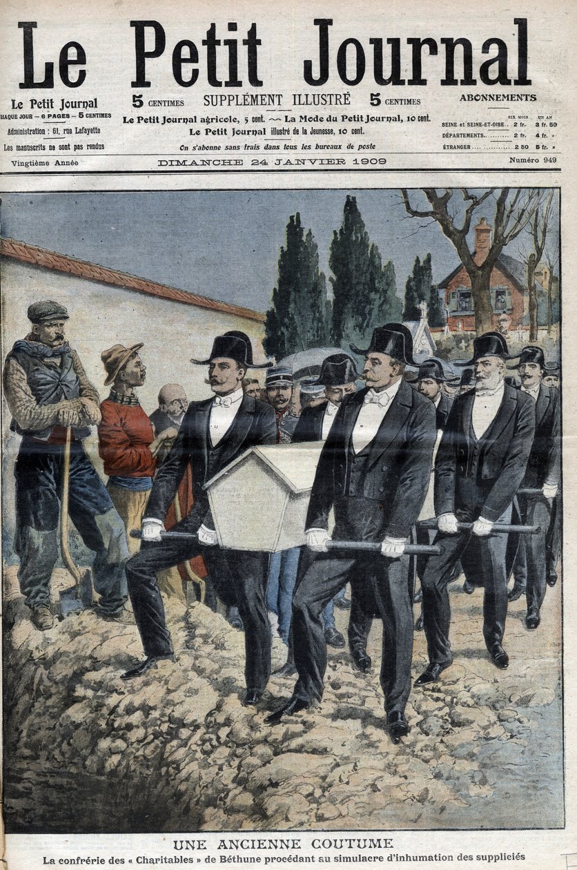 La Confrerie des Charitables de Saint Eloi (Saint-Eloi) de Bethune fortsætter til simulacre af begravelse af forsyninger efter henrettelse af bandet i Pollet, guillotiner den 11. januar - "" Le Petite Journal"" af 24. januar af French School