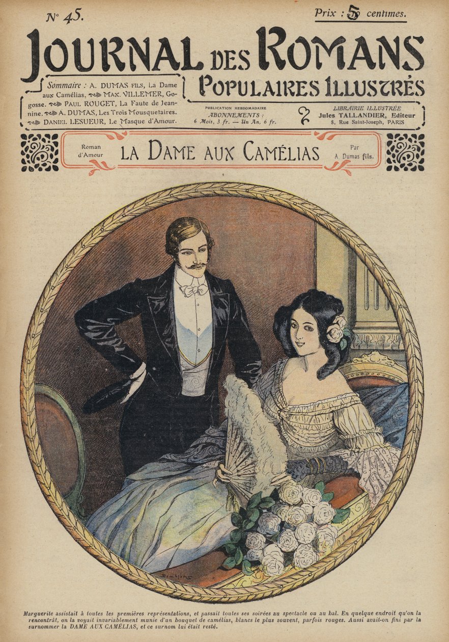 La Dame Aux Camelias af Alexandre Dumas fils (farvelitografi) af French School