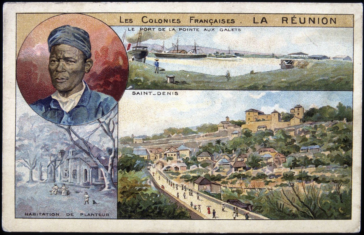La Réunion, udsigt over St Denis - postkort chromo, deb. 20. århundrede af French School