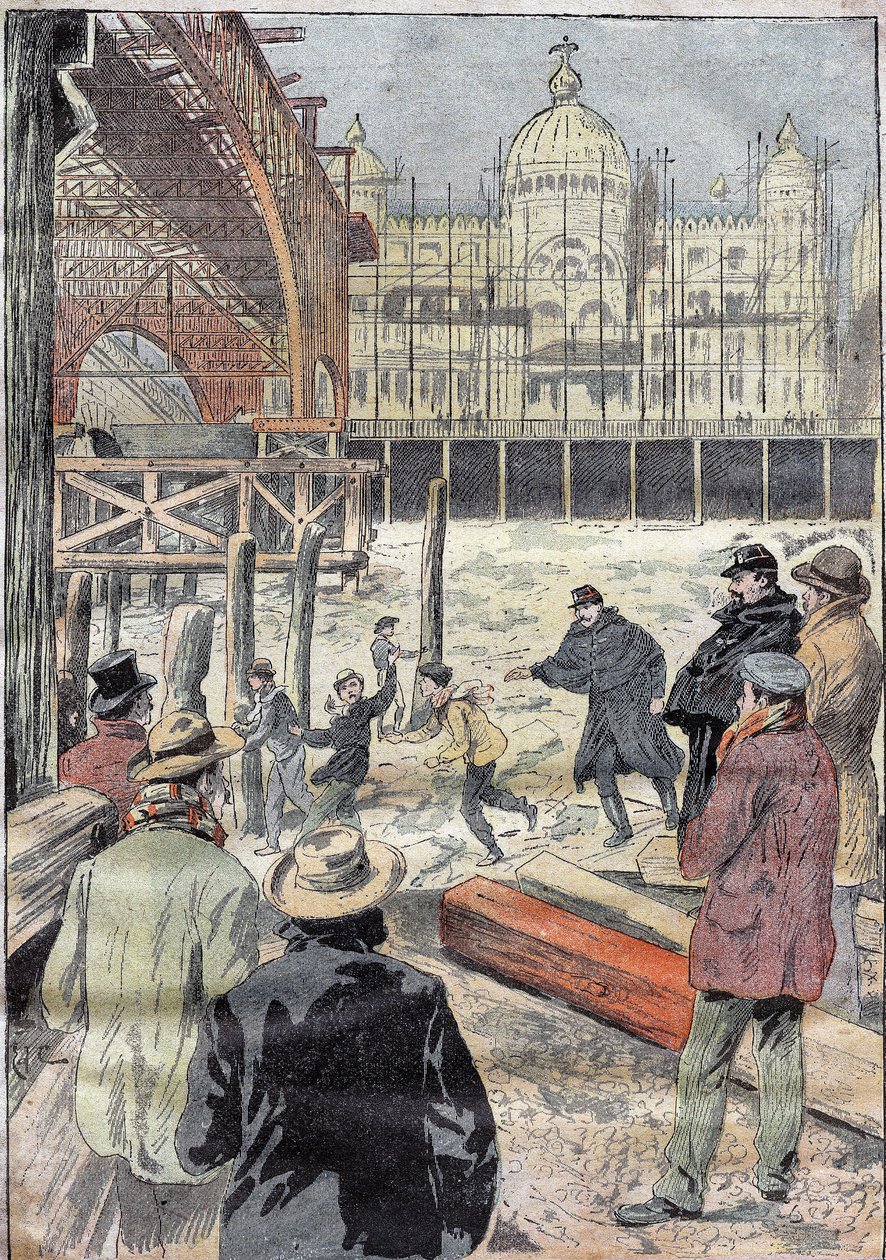 La Seine gelee, nær jernbroen bygget til den universelle udstilling, ved siden af Pont des Invalides, vinter 1899. Indgravering i "" Le Pelerin"" 31/12/1899. af French School