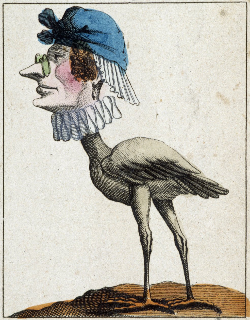 La Stork i karikatur, studie af karakter "flygtig karakter" sd. 19., populært billedsprog. af French School