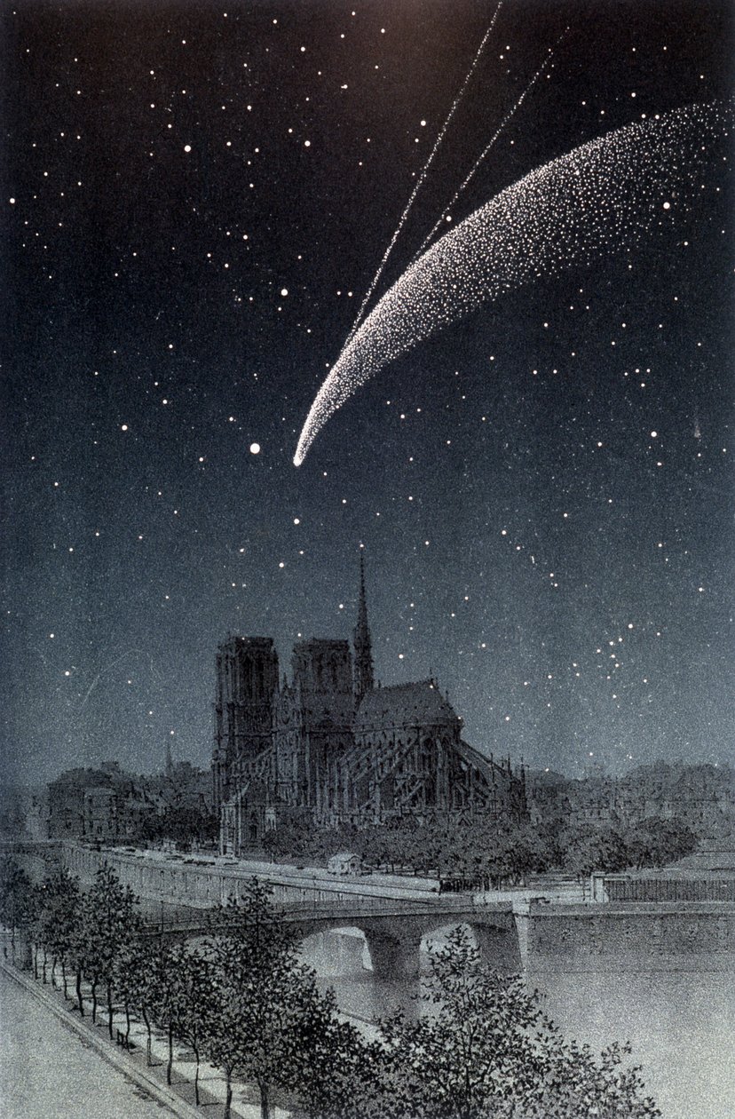 La comet de Donati, set i Paris 04/10/1858 - i "" Le Ciel"" af Amédée Guillemin, Hachette, Paris af French School