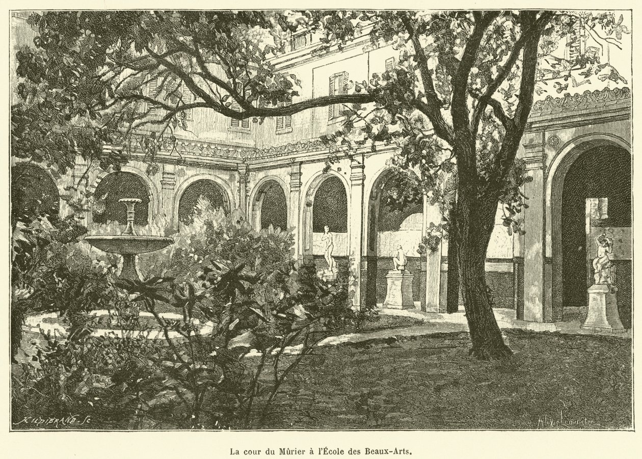 Murier-gården på Ecole des Beaux-Arts (kobberstik) af French School