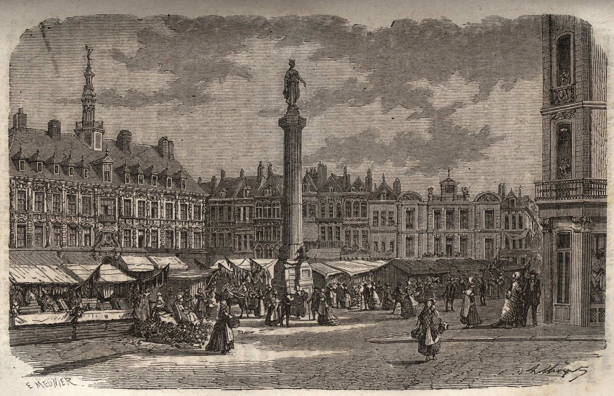 Grand Place i Lille - indgravering i "Histoire de France" af Victor Duruy (1811-1894) - 1882 af French School