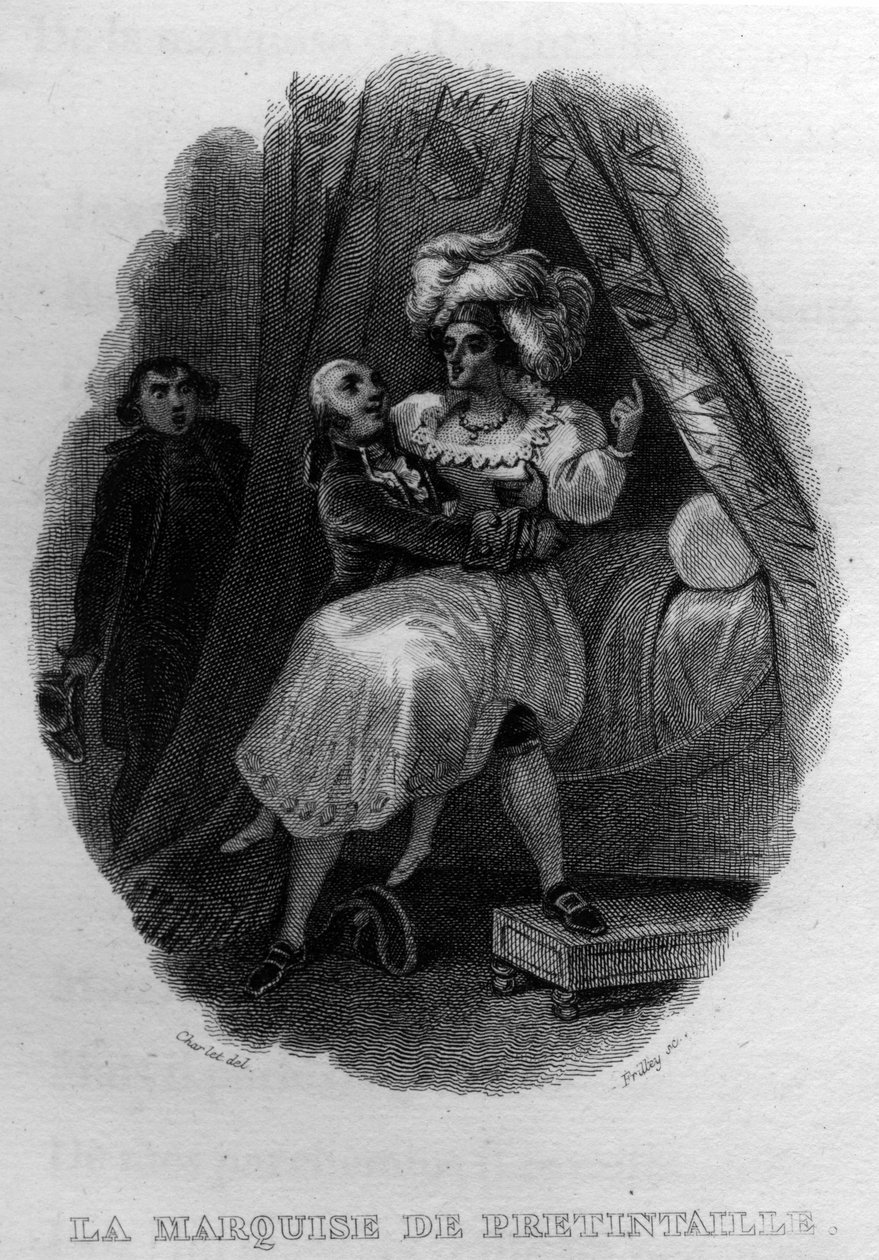 La marquise de pretintaille Chanson de Beranger i ""Oeuvres completes"" (1834) af Pierre Jean de Beranger (1780-1857), fransk digter og sangskriver. af French School