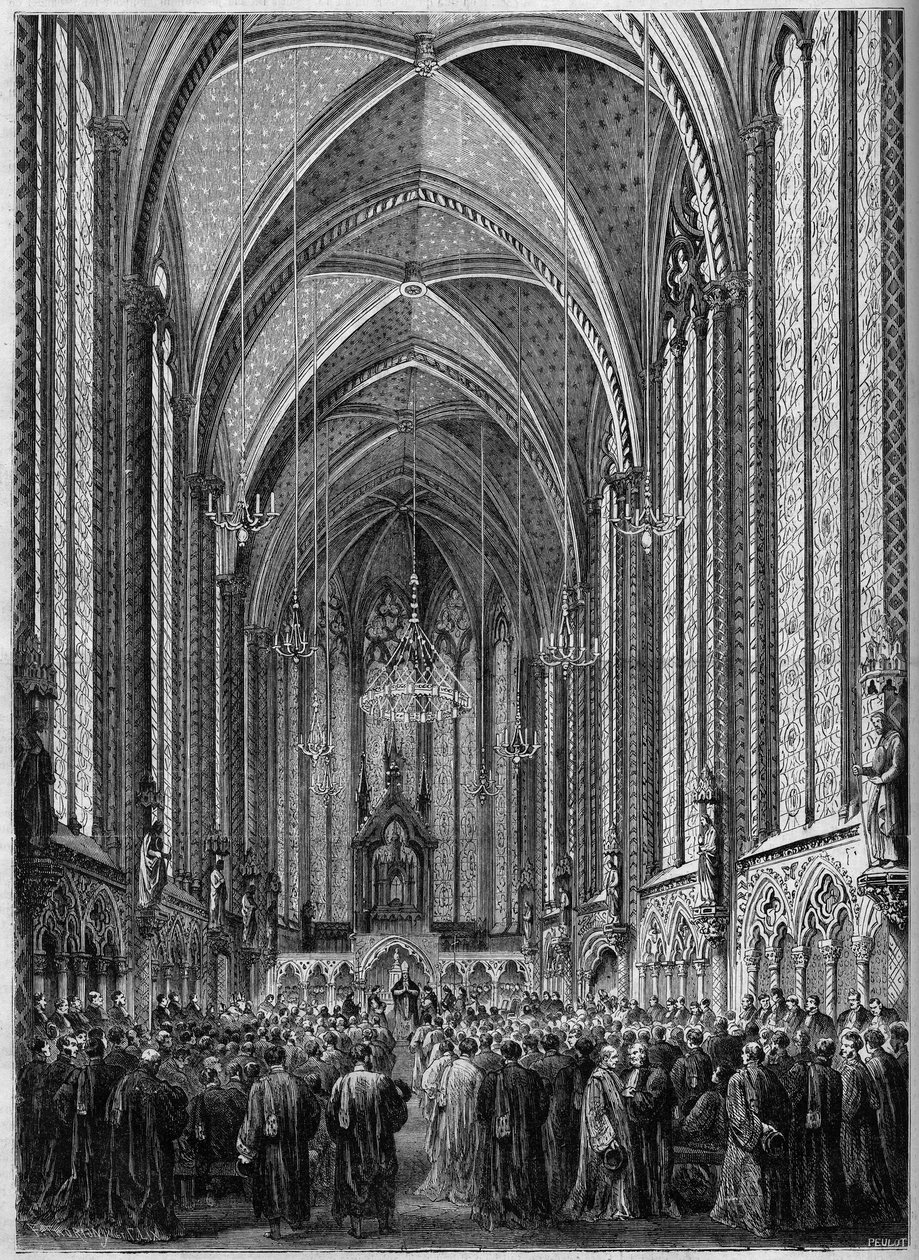 Helligåndens messe, fejret i Sainte Chapelle i Paris, i anledning af magistratens tilbagevenden, 3. november 1863. Indgravering i ""Le Monde Illustre"" nr. 343 af 7. november 1863. af French School