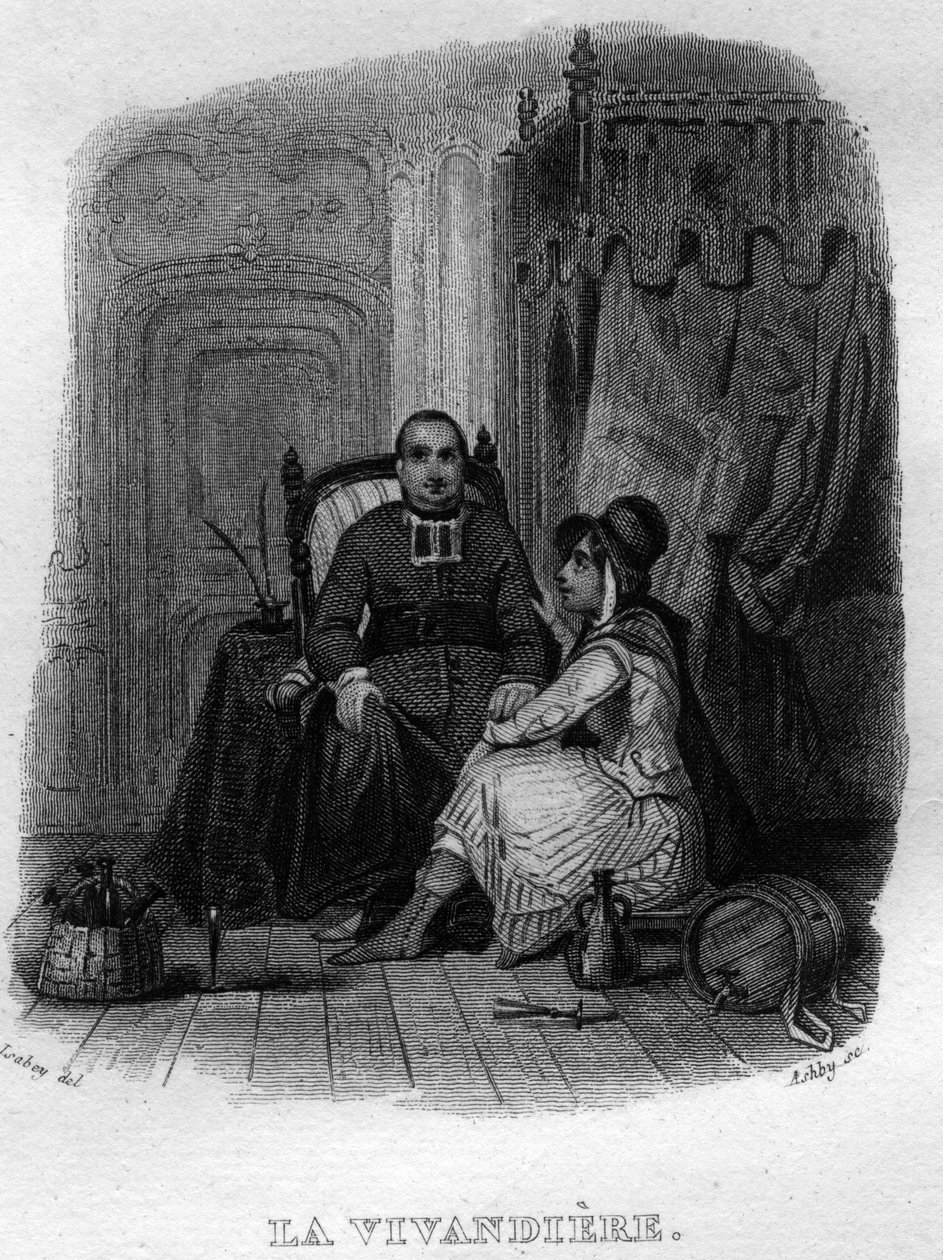 La vivandiere Chanson de Beranger i ""Oeuvres completes"" (1834) af Pierre Jean de Beranger (1780-1857), fransk digter og sangskriver. af French School