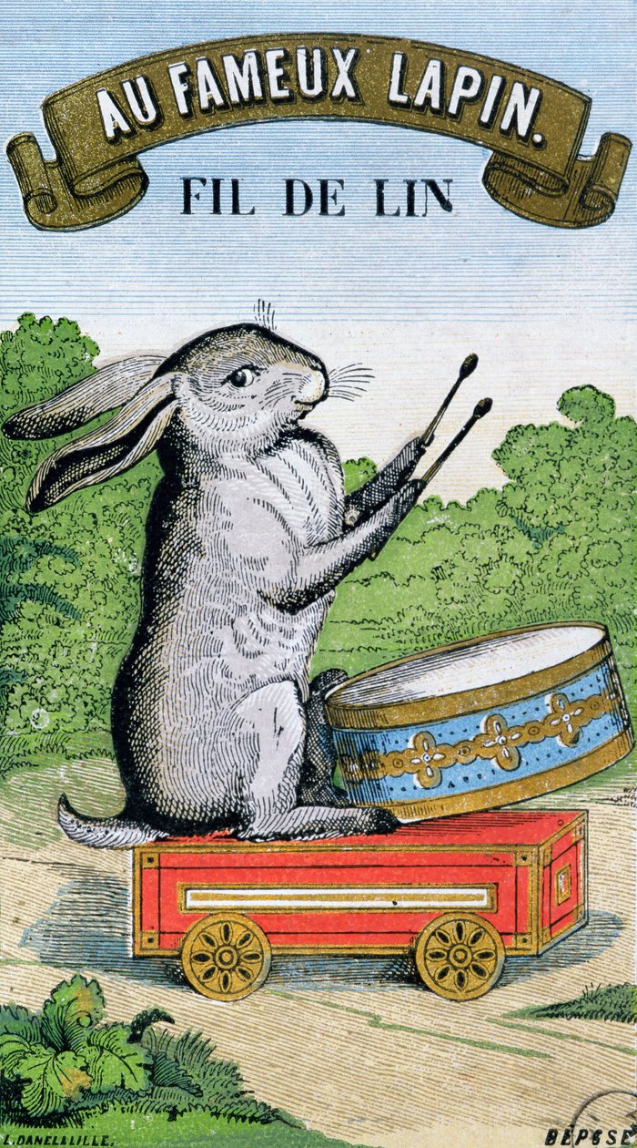 Etiket til Au Fameux Lapin mærket af hørtråd af French School