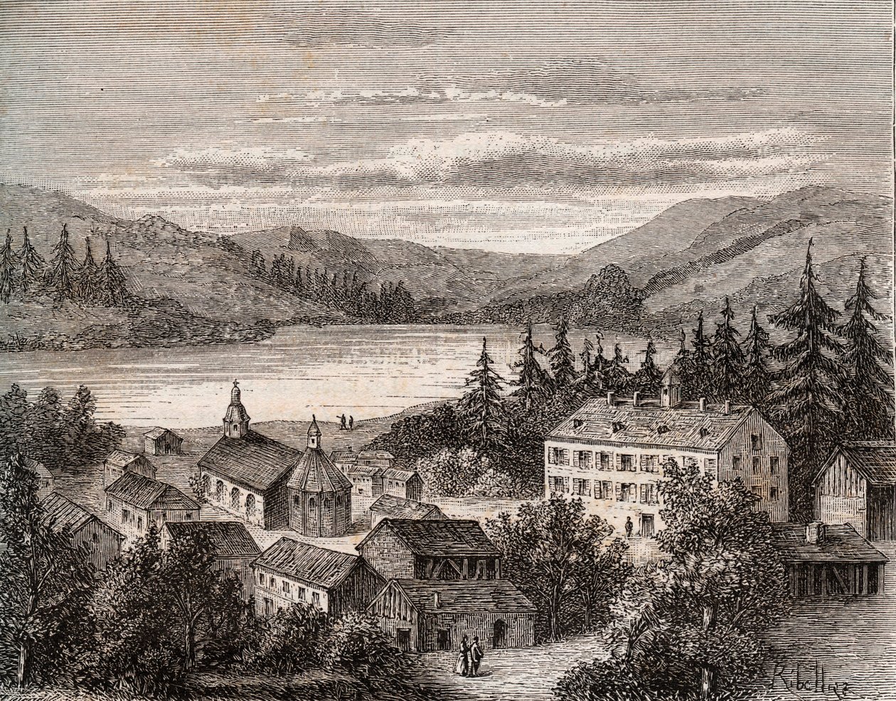 Lac de Gerardmer - Alsace Champagne Ardenne Lorraine - indgravering i "La France illustree: geografi, historie, statistisk administration" af V.A. Malt-brun. 1884 af French School
