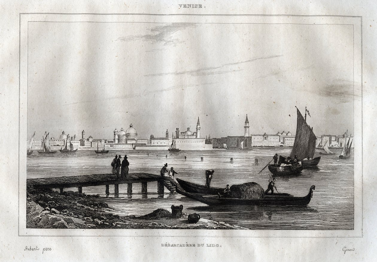 Landingsplads for Lido af Venedig - Indgravering fra "" Det maleriske Italien"" af M. de Norvins, Ch. Nodier 1834-1836. af French School