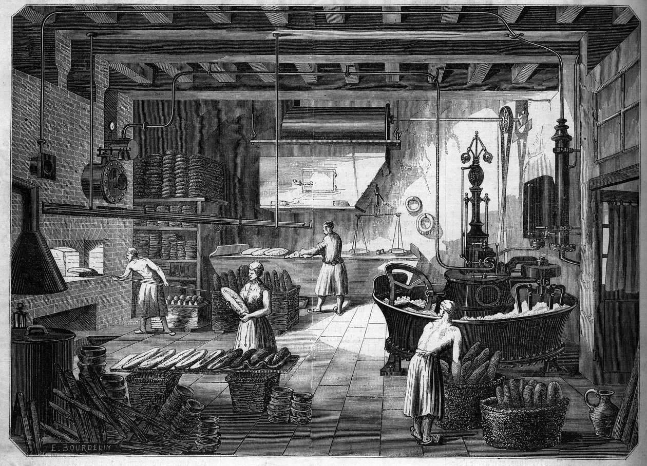 Store franske industrier i 1800-tallet: Drouot-apparater til bagning. Fournil de M. Courcier, rue Saint Maur i Paris. I "" Le Monde illustrious"" 1862. af French School
