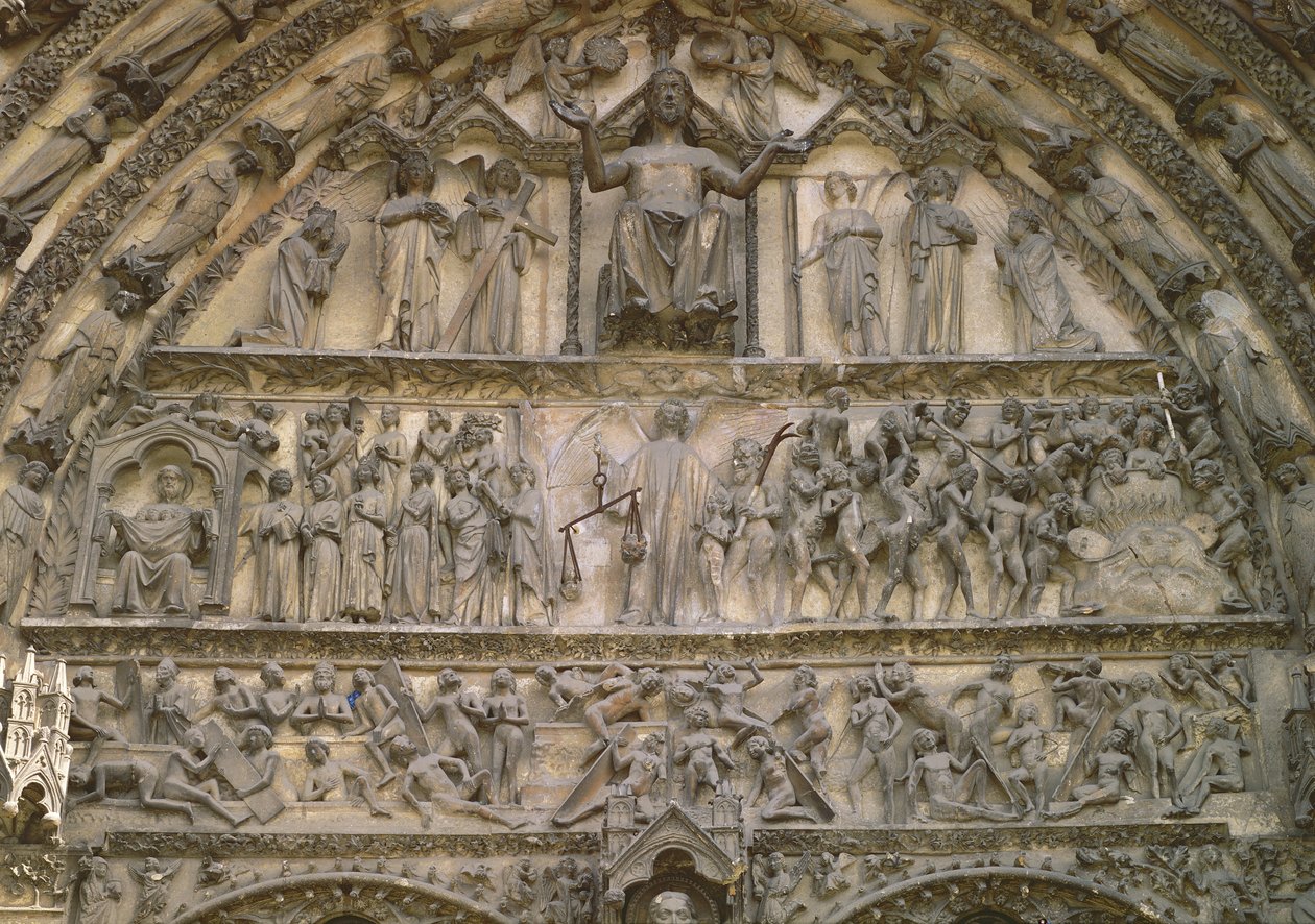 Sidste dom, tympanon på den centrale portal af vestfacaden, 1200-tallet af French School