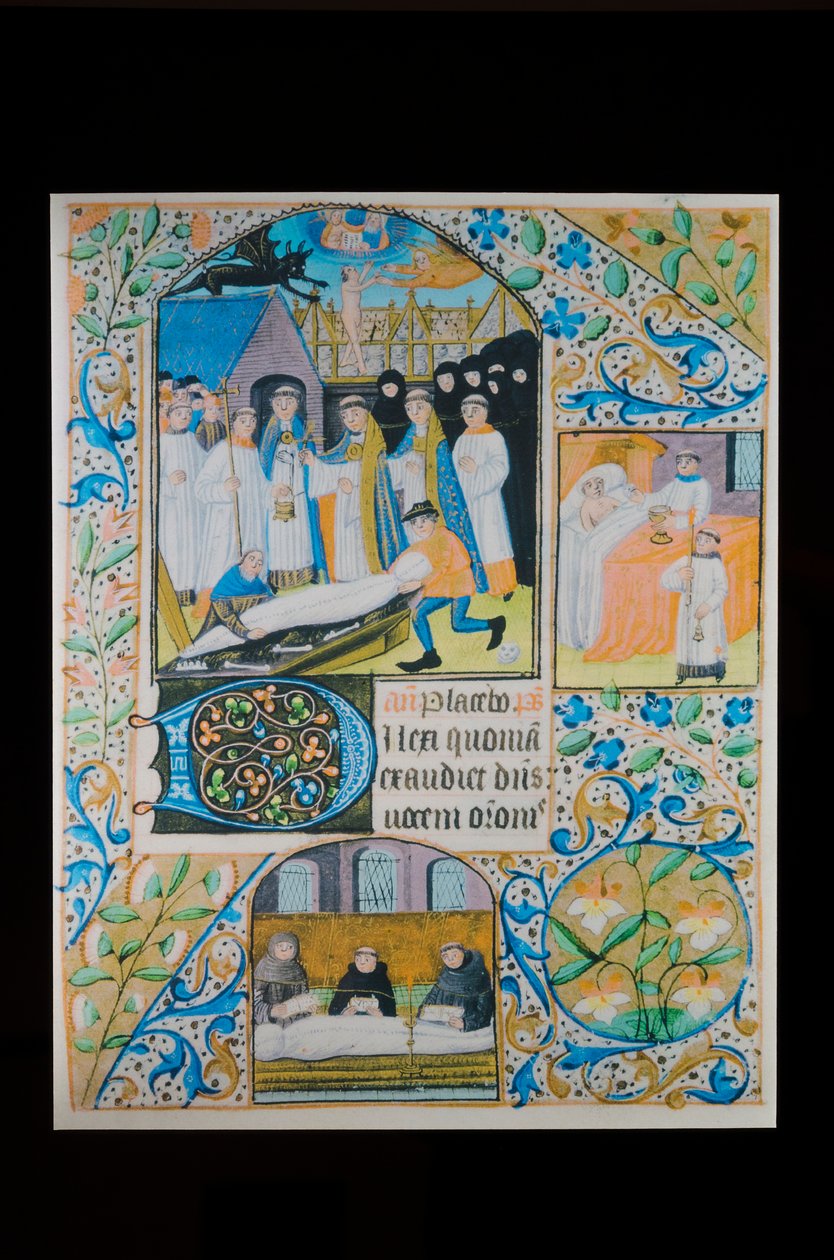 Sidste ritualer - dødsmesse - begravelse, pergamentside fra en tidebog, Nordfrankrig, omkring 1480 (håndskrift) af French School