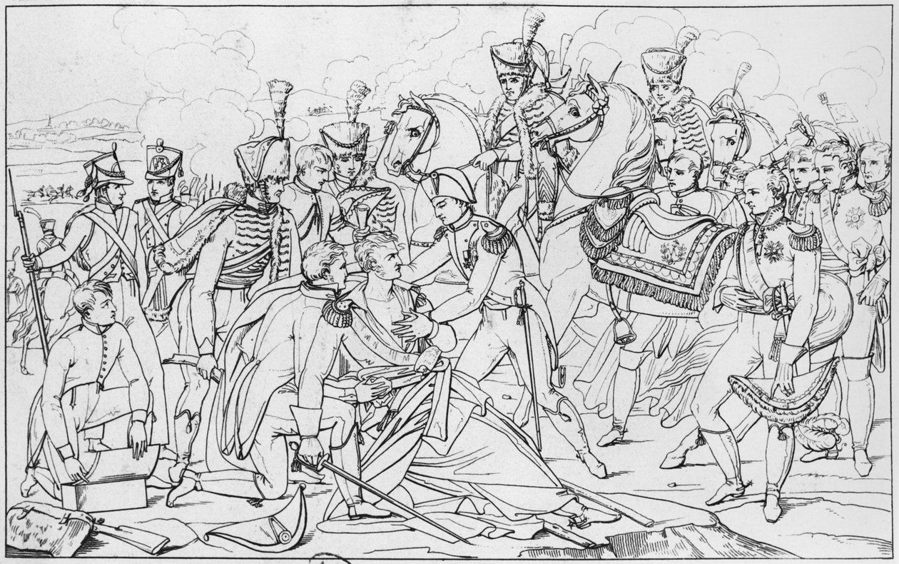 De sidste øjeblikke af marskal Lannes, hertug af Montebello, i slaget ved Essling den 22. maj 1809 efter et maleri af Albert Paul Bourgeois, Salon af 1810 af French School