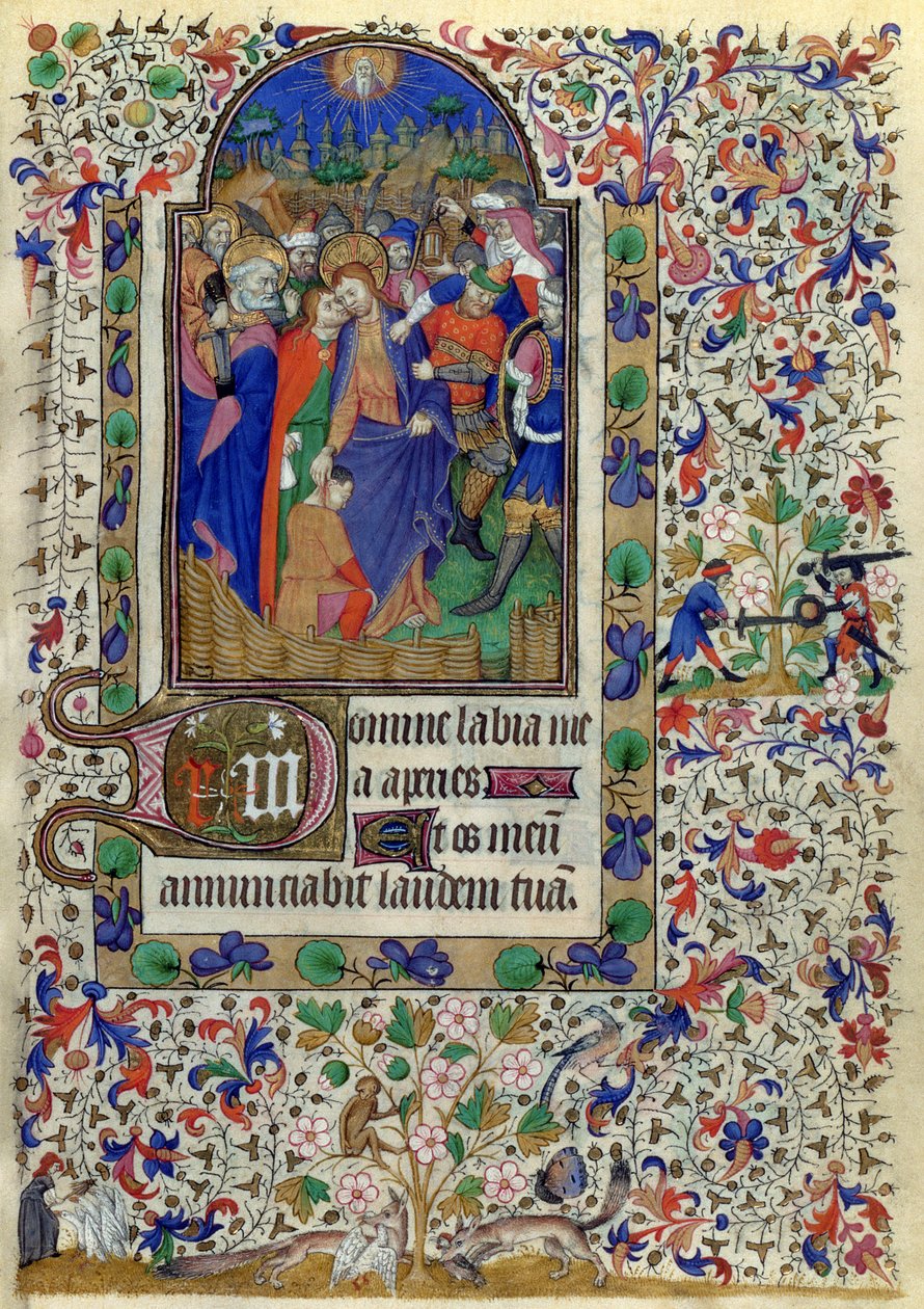 Lat 1156 f.133 The Kiss of Judas, from the Hours of Marguerite dOrleans, 1426-38 af French School