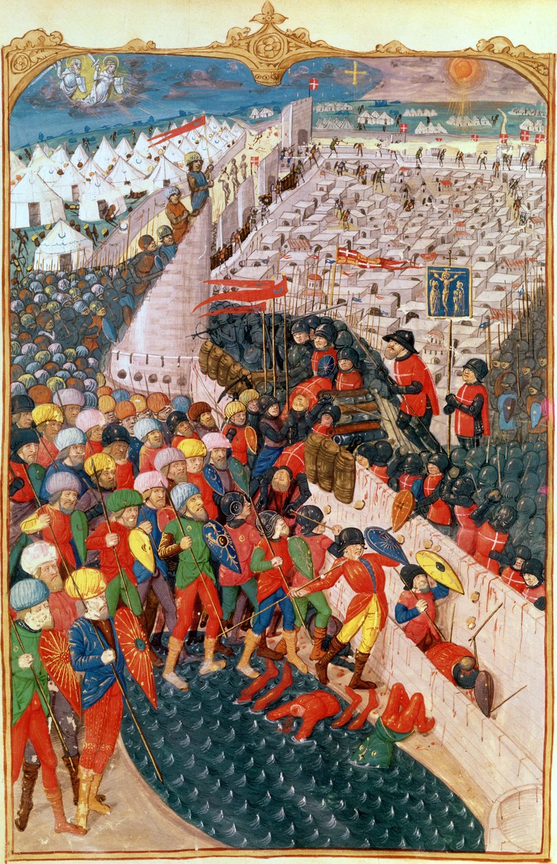 Lat 6067 De tyrkiske operationer ved belejringen af Rhodos, fra A History of the Siege of Rhodos, af Guillaume Caoursin, 1483 af French School