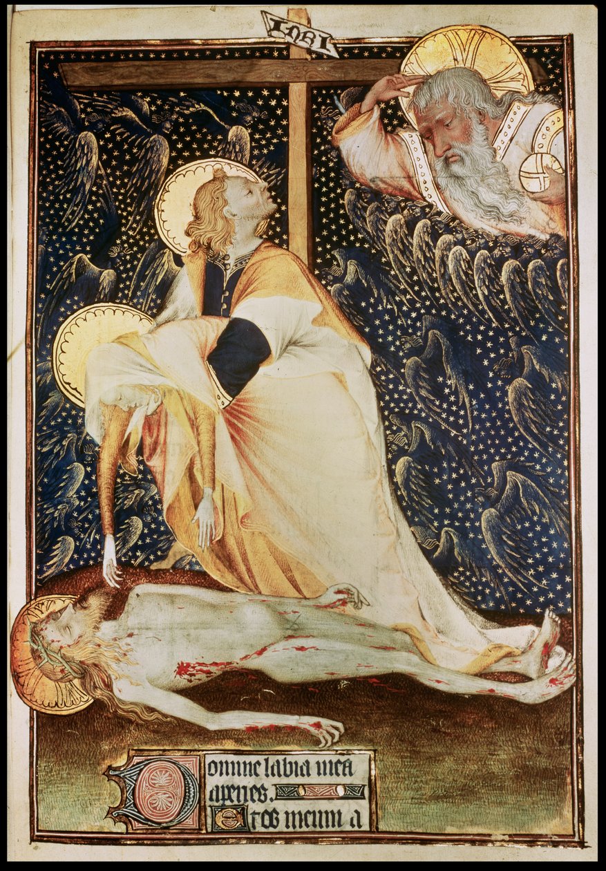 Lat 9471 f.135 The Deposition of Christ, lavet for Yolanda, enke efter Ludvig II af Anjou, kendt i hendes levetid som dronningen af Sicilien, fra Grandes Heures de Rohan, 1418 af French School