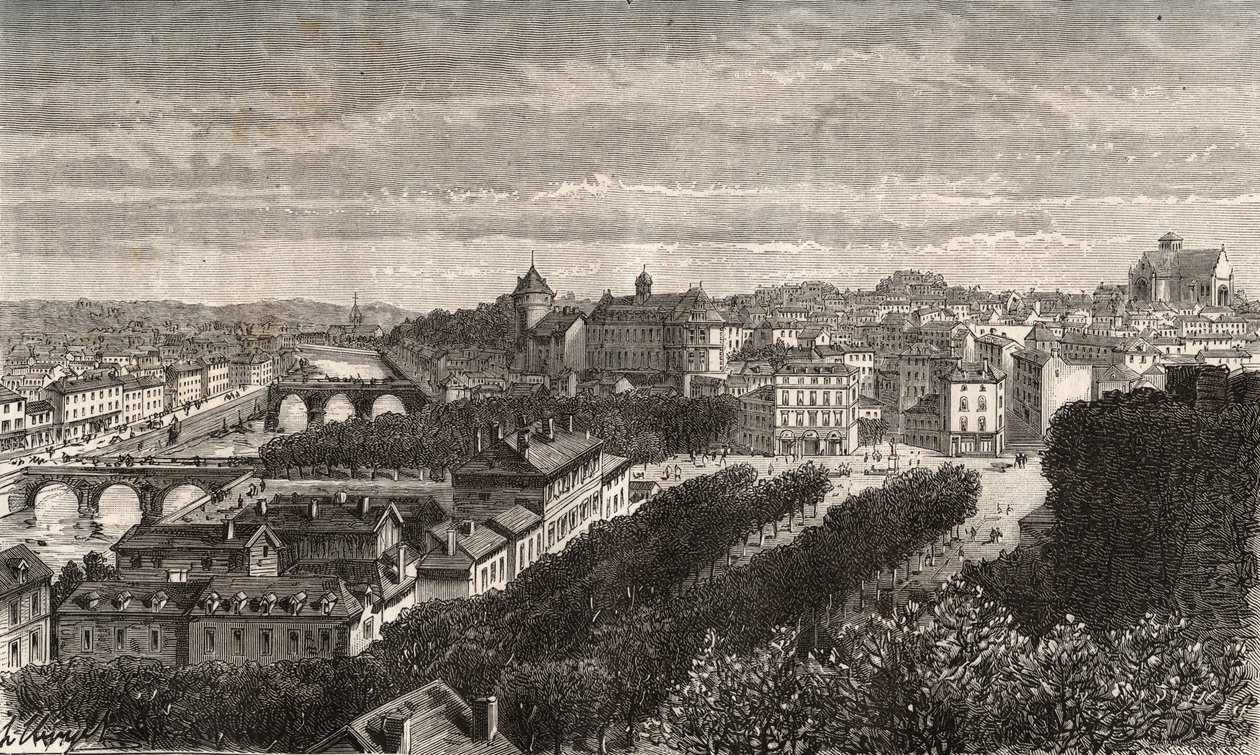 Laval - Mayenne - Pays de la Loire - gravering i "La France illustrée: geografi, historie, statistisk administration" af V.A. Malt-Brown. 1884 af French School