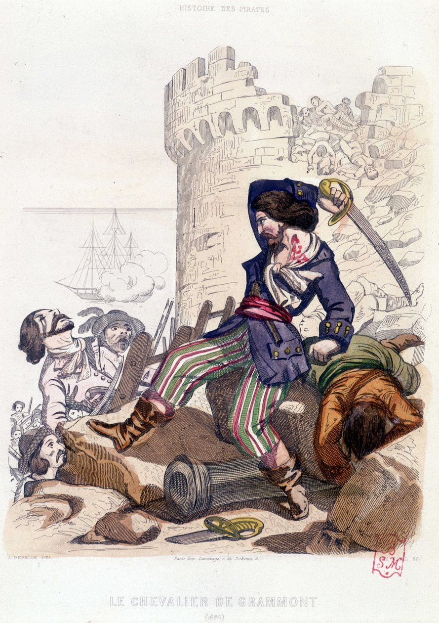 Le Chevalier de Grammont 1686 i "History of the pirates and corsairs of the Ocean and the Mediterranean" af P. Christian, Paris, D. Cavaillés ed. Bind 2 1847 af French School