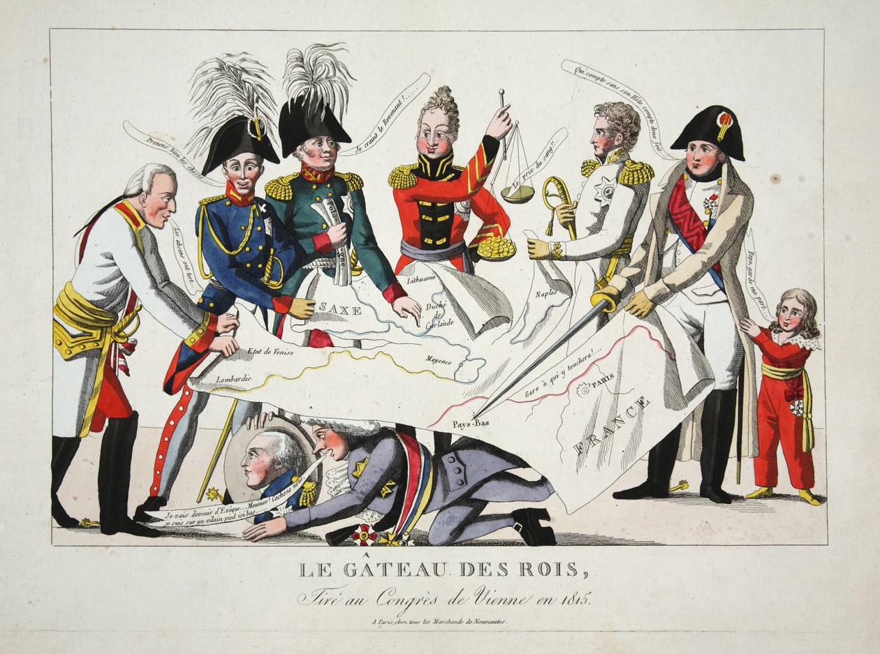 Le Gateau des Rois, tegnet ved Wienerkongressen i 1815, pub. af French School