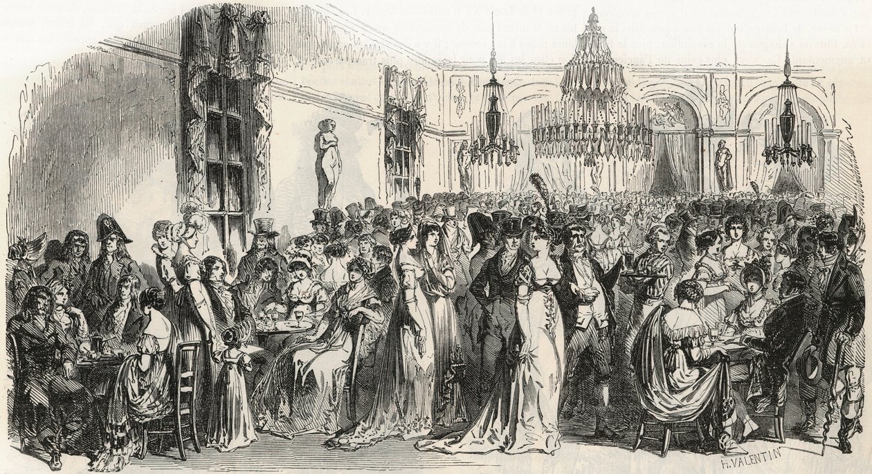 Le Grand Salon du cafe Frascati i Paris i det 19. århundrede - Indgravering i "Tableau-de-Paris"" af Edmond Texier 1852 af French School